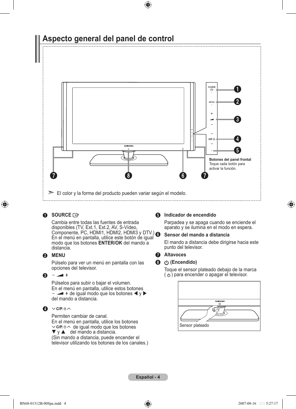 Aspecto general del panel de control | Samsung LE40F86BD User Manual | Page 328 / 516