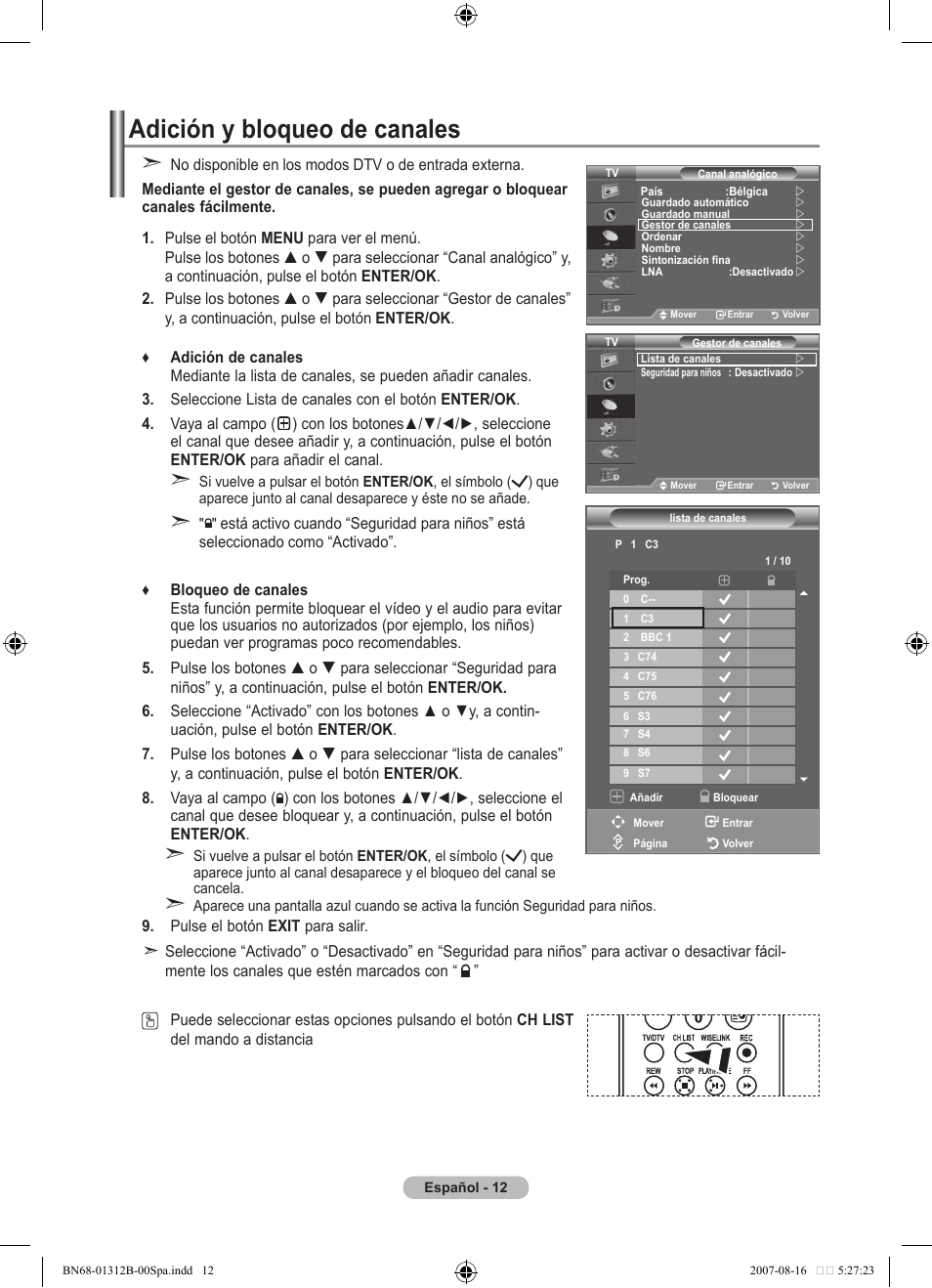 Adición y bloqueo de canales | Samsung LE40F86BD User Manual | Page 336 / 516