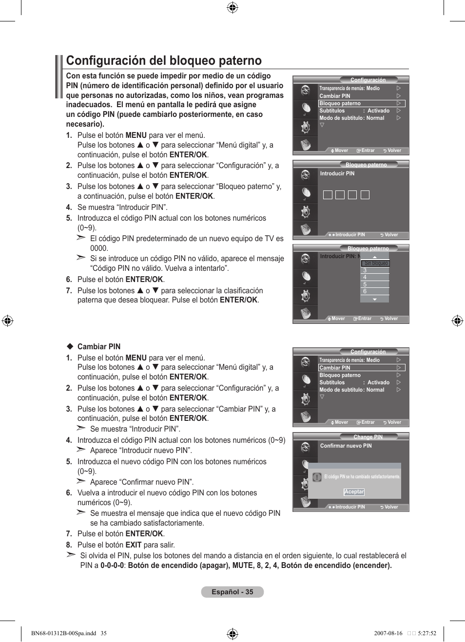 Configuración del bloqueo paterno | Samsung LE40F86BD User Manual | Page 359 / 516