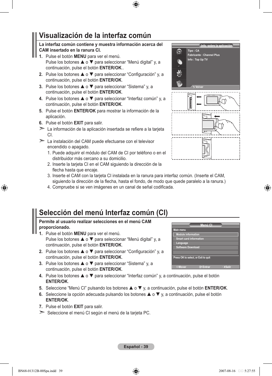 Visualización de la interfaz común, Selección del menú interfaz común (ci) | Samsung LE40F86BD User Manual | Page 363 / 516