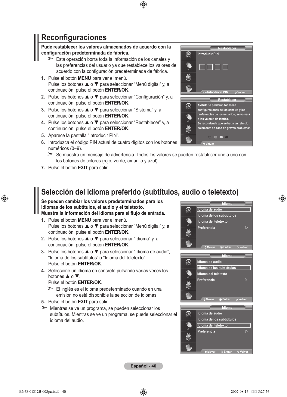 Reconfiguraciones | Samsung LE40F86BD User Manual | Page 364 / 516