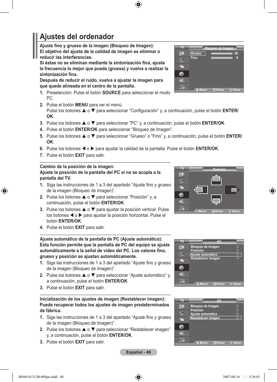 Ajustes del ordenador | Samsung LE40F86BD User Manual | Page 372 / 516