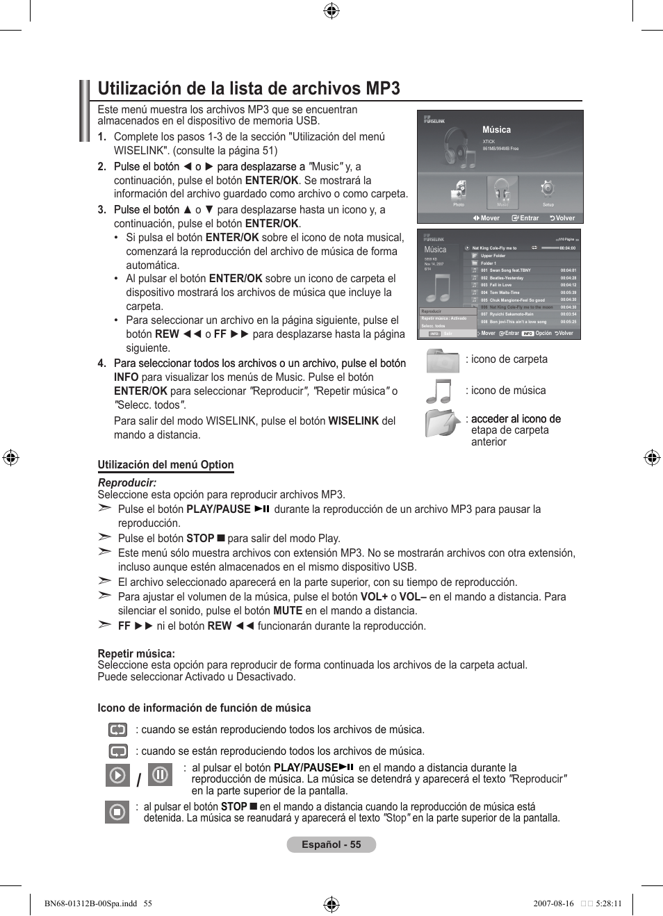 Utilización de la lista de archivos mp | Samsung LE40F86BD User Manual | Page 379 / 516