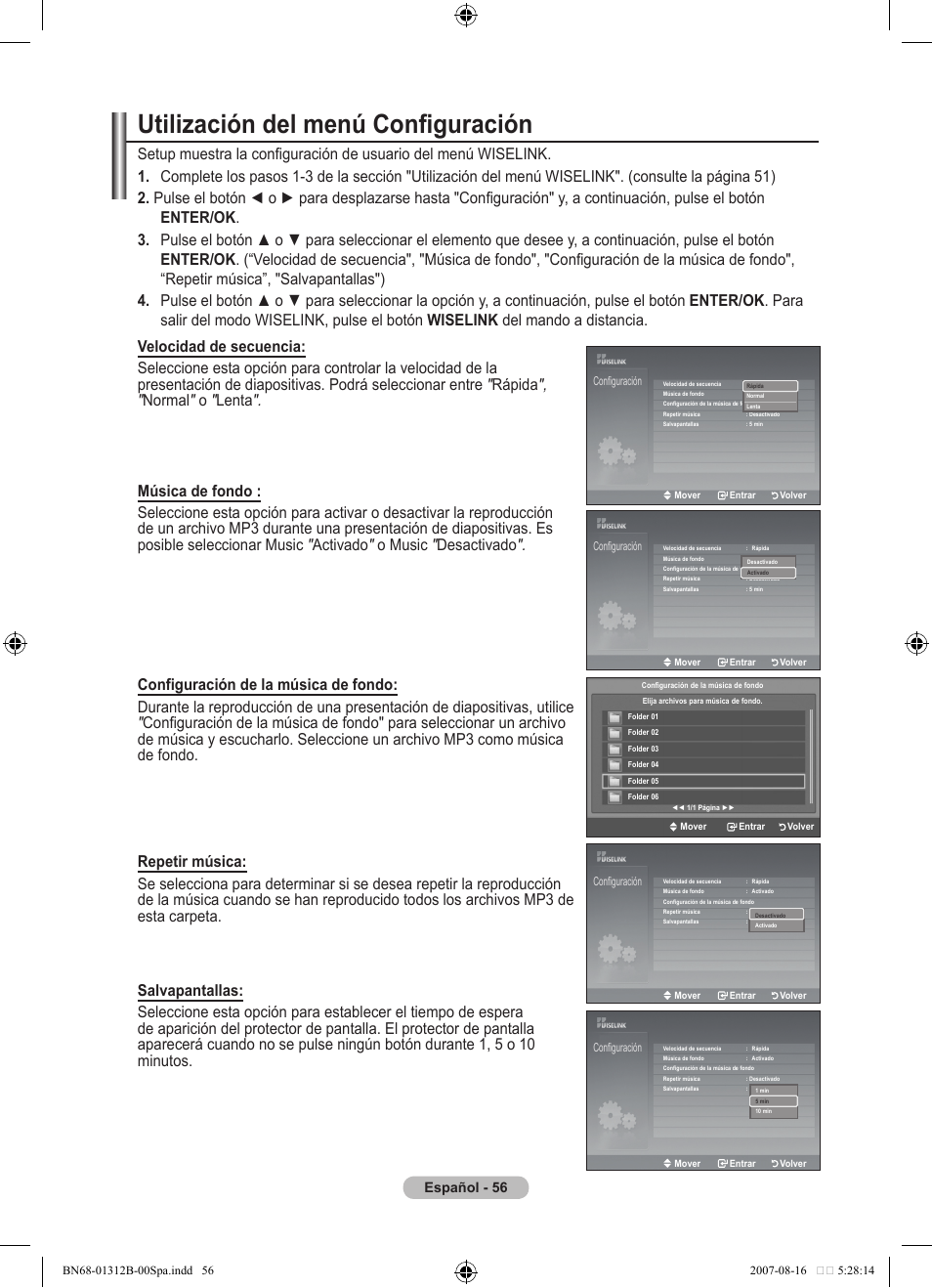 Utilización del menú configuración, Español | Samsung LE40F86BD User Manual | Page 380 / 516