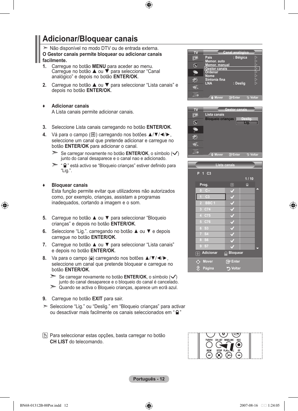 Adicionar/bloquear canais | Samsung LE40F86BD User Manual | Page 400 / 516