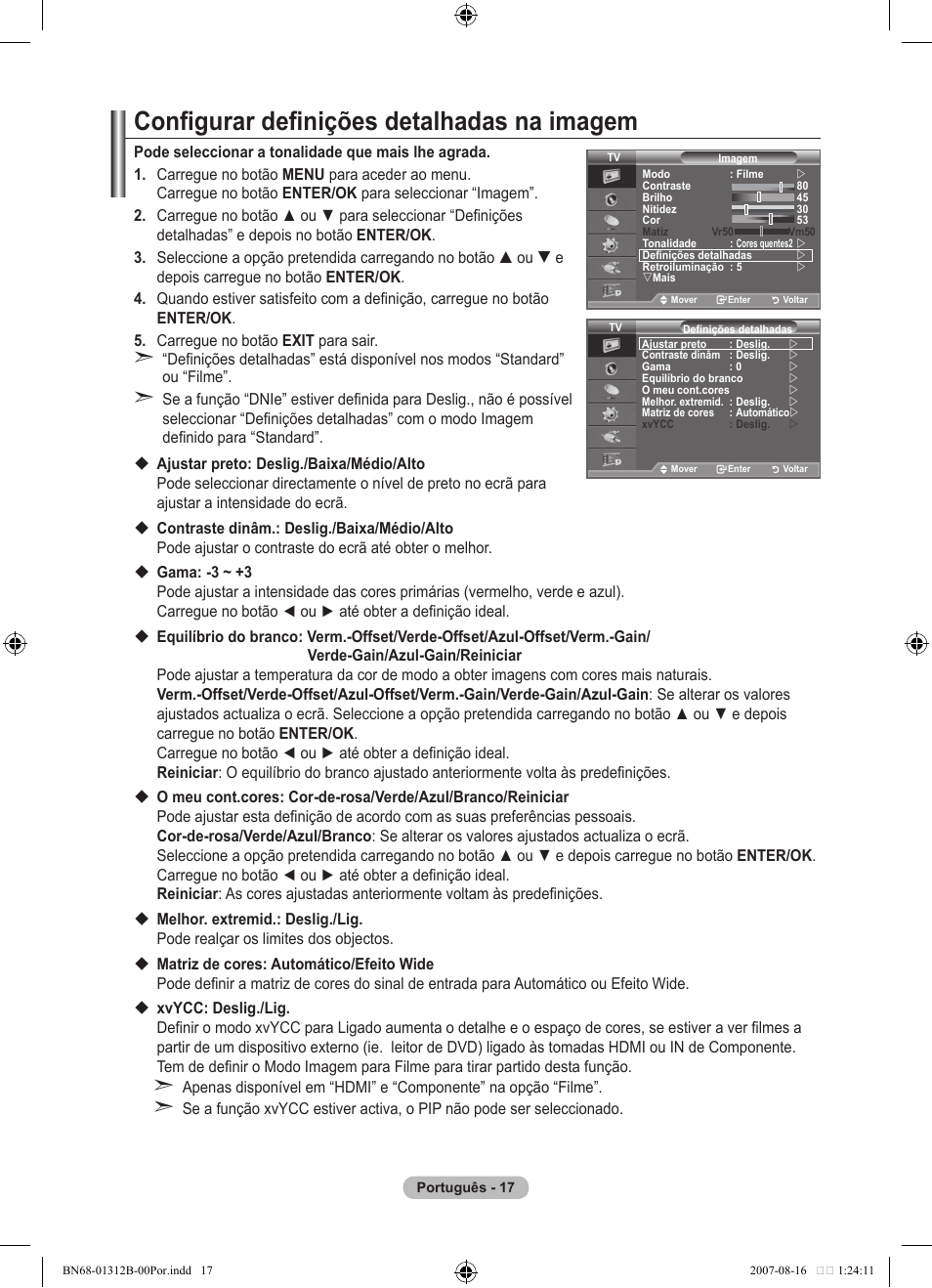 Configurar definições detalhadas na imagem | Samsung LE40F86BD User Manual | Page 405 / 516