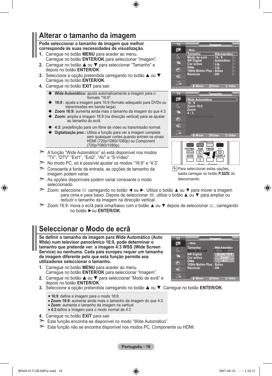 Alterar o tamanho da imagem, Seleccionar o modo de ecrã | Samsung LE40F86BD User Manual | Page 406 / 516