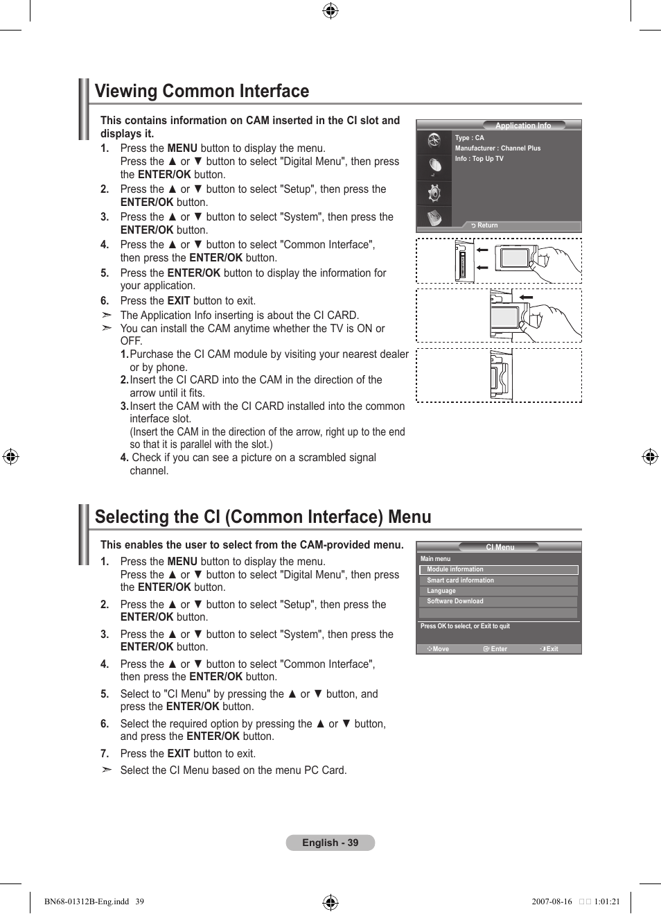 Viewing common interface, Selecting the ci (common interface) menu | Samsung LE40F86BD User Manual | Page 41 / 516