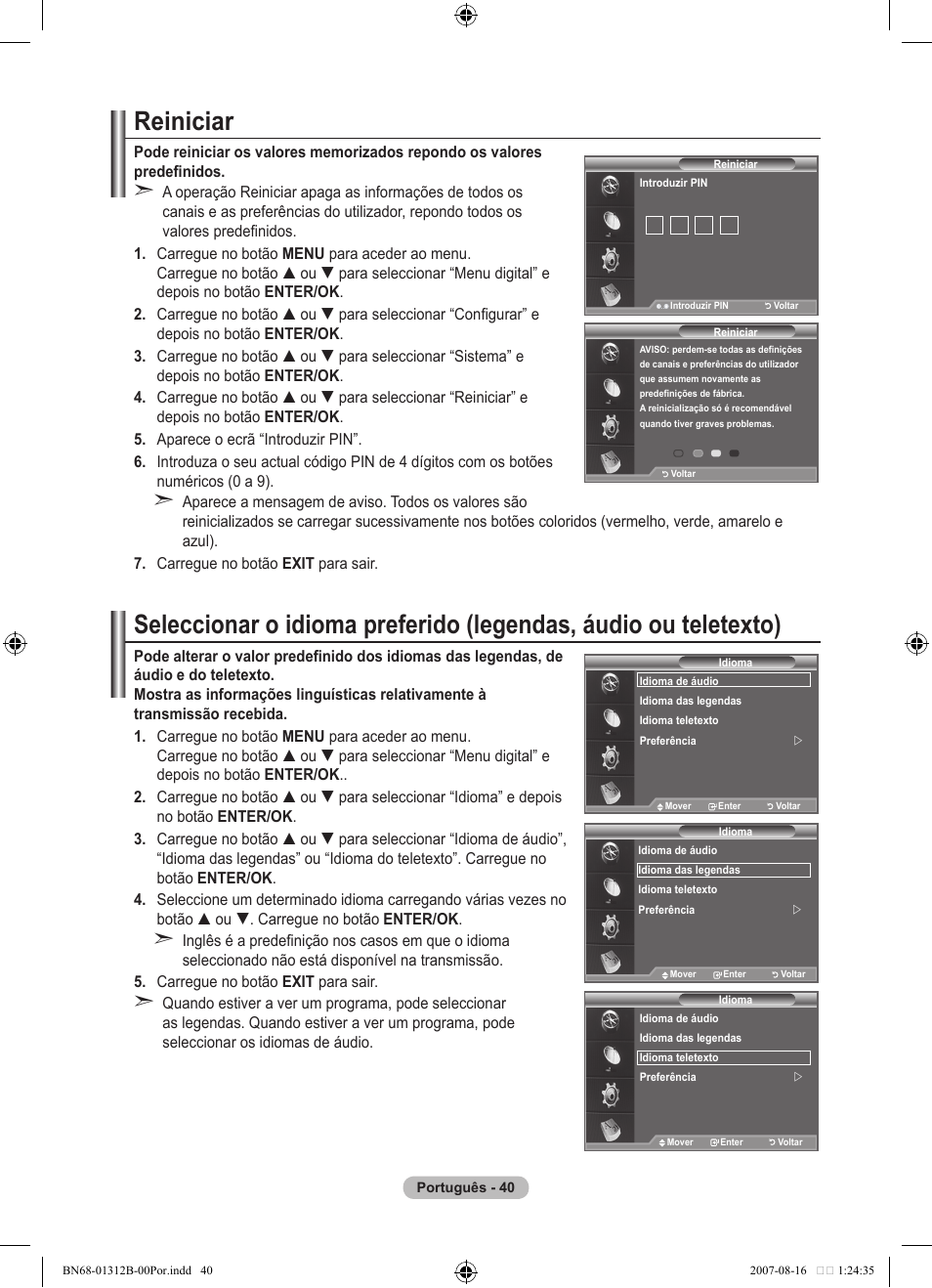 Reiniciar | Samsung LE40F86BD User Manual | Page 428 / 516