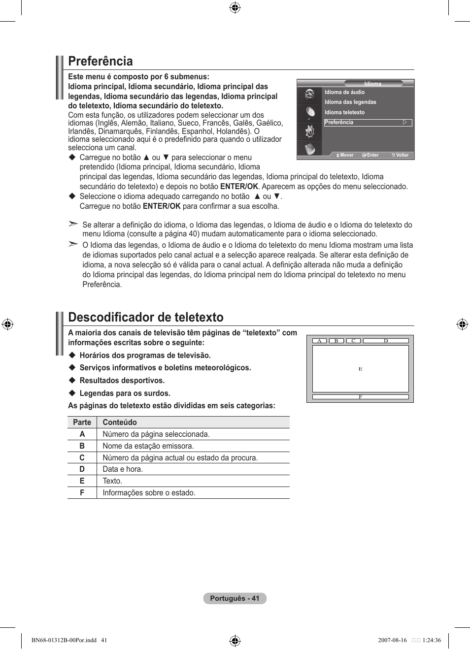 Preferência, Descodificador de teletexto | Samsung LE40F86BD User Manual | Page 429 / 516