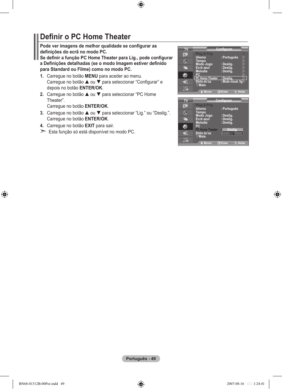Definir o pc home theater | Samsung LE40F86BD User Manual | Page 437 / 516