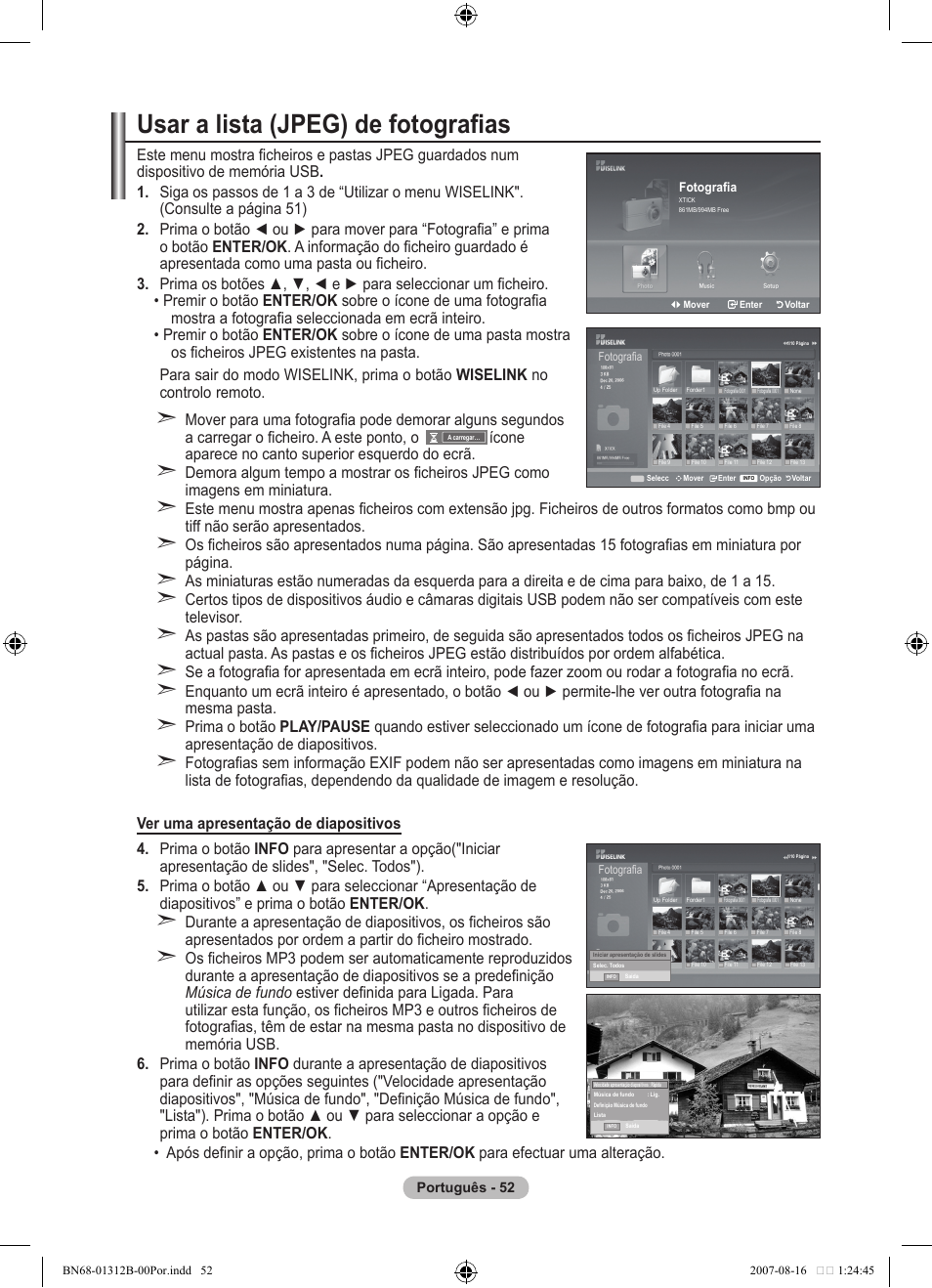 Usar a lista (jpeg) de fotografias | Samsung LE40F86BD User Manual | Page 440 / 516