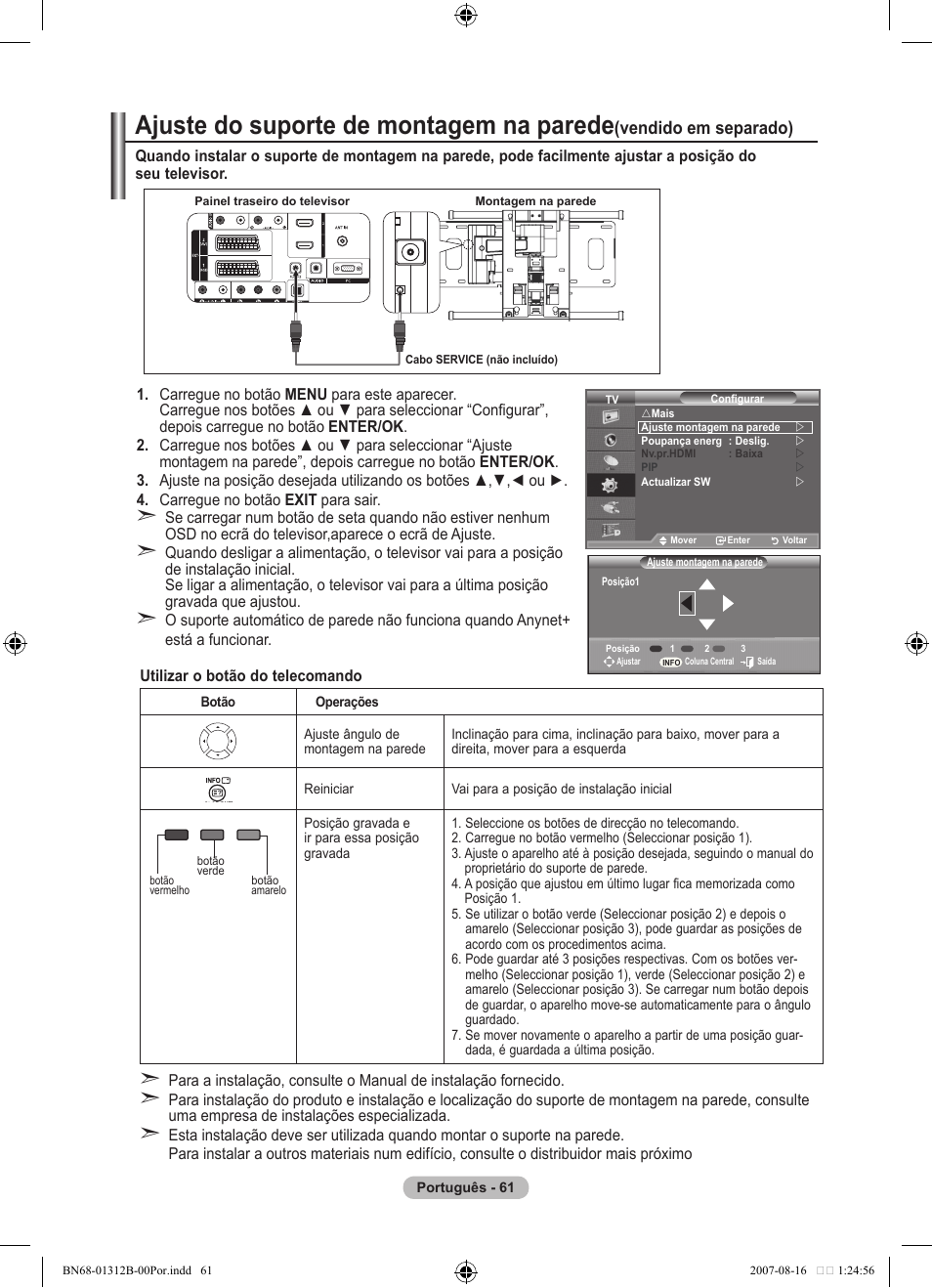 Ajuste do suporte de montagem na parede, Vendido em separado) | Samsung LE40F86BD User Manual | Page 449 / 516