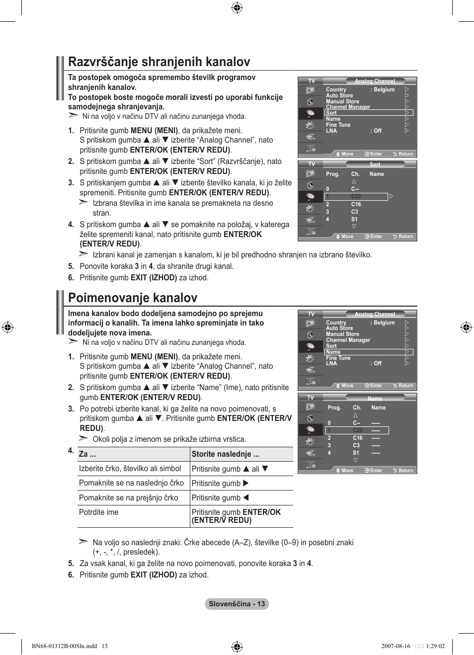 Razvrščanje shranjenih kanalov, Poimenovanje kanalov | Samsung LE40F86BD User Manual | Page 465 / 516