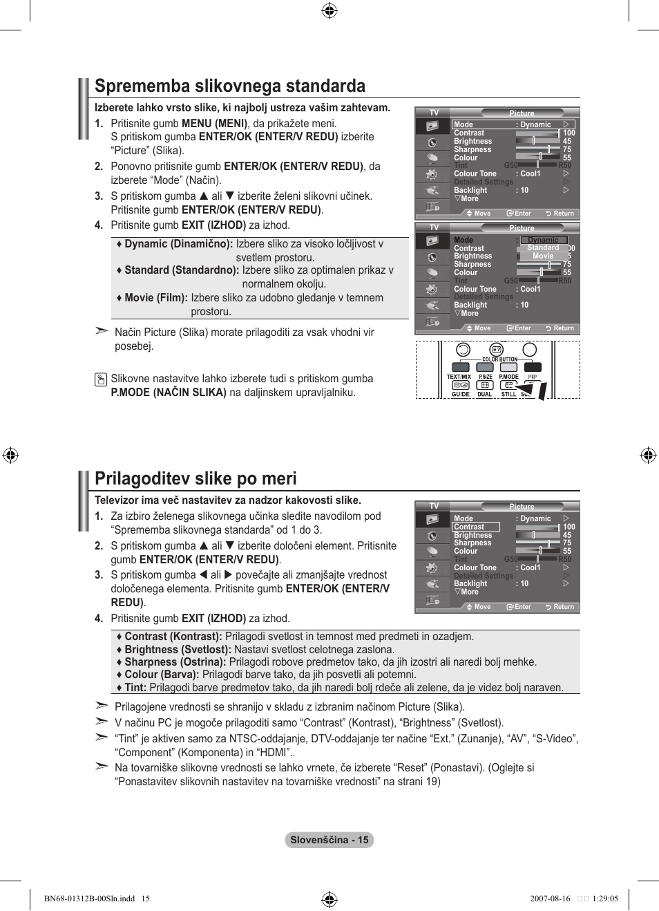 Sprememba slikovnega standarda, Prilagoditev slike po meri | Samsung LE40F86BD User Manual | Page 467 / 516
