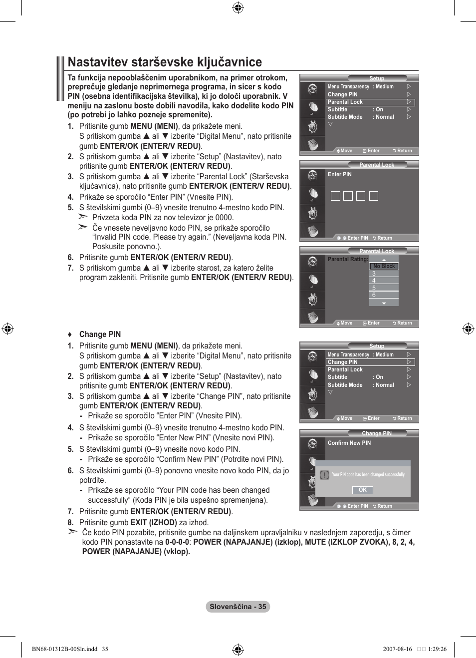 Nastavitev starševske ključavnice | Samsung LE40F86BD User Manual | Page 487 / 516