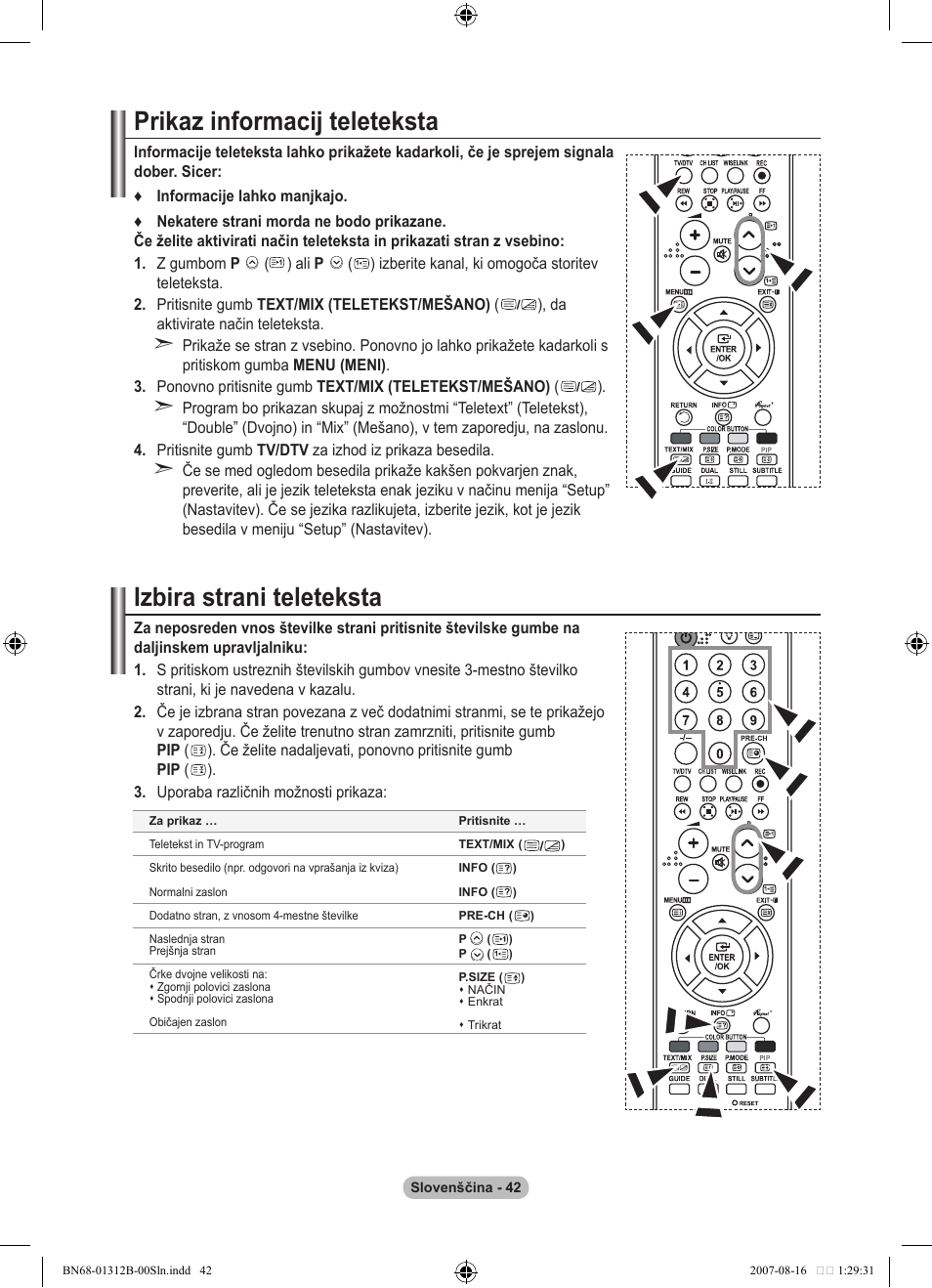 Prikaz informacij teleteksta, Izbira strani teleteksta | Samsung LE40F86BD User Manual | Page 494 / 516