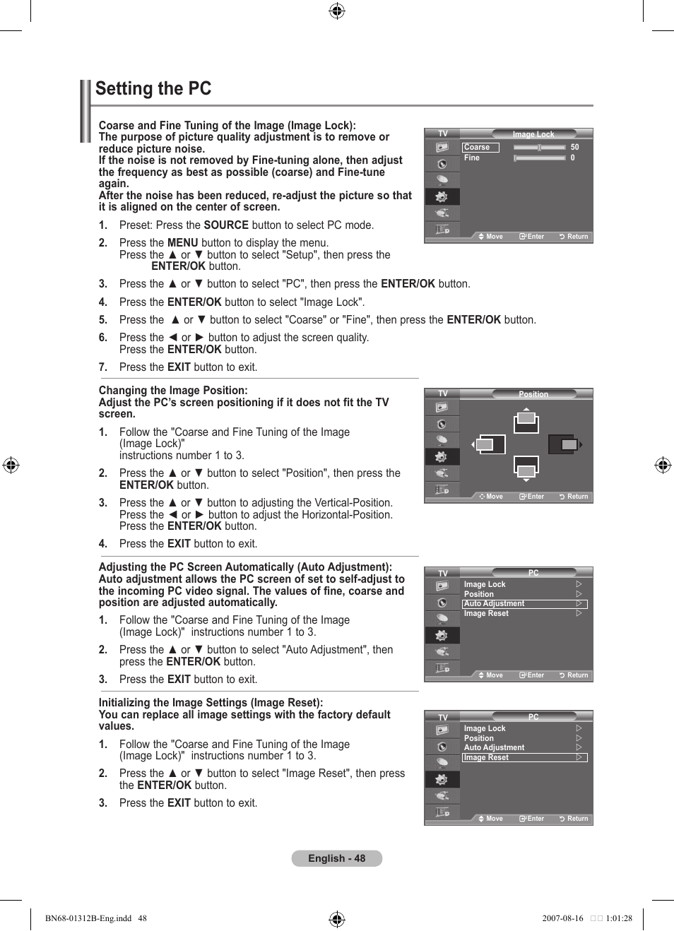 Setting the pc | Samsung LE40F86BD User Manual | Page 50 / 516