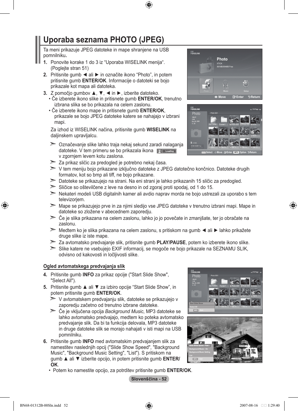 Uporaba seznama photo (jpeg) | Samsung LE40F86BD User Manual | Page 504 / 516