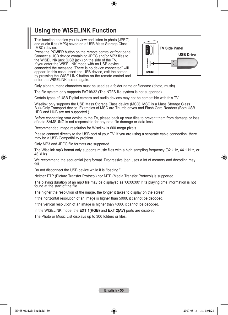 Wiselink, Using the wiselink function | Samsung LE40F86BD User Manual | Page 52 / 516