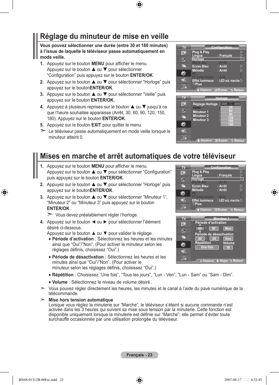 Réglage du minuteur de mise en veille | Samsung LE40F86BD User Manual | Page 89 / 516