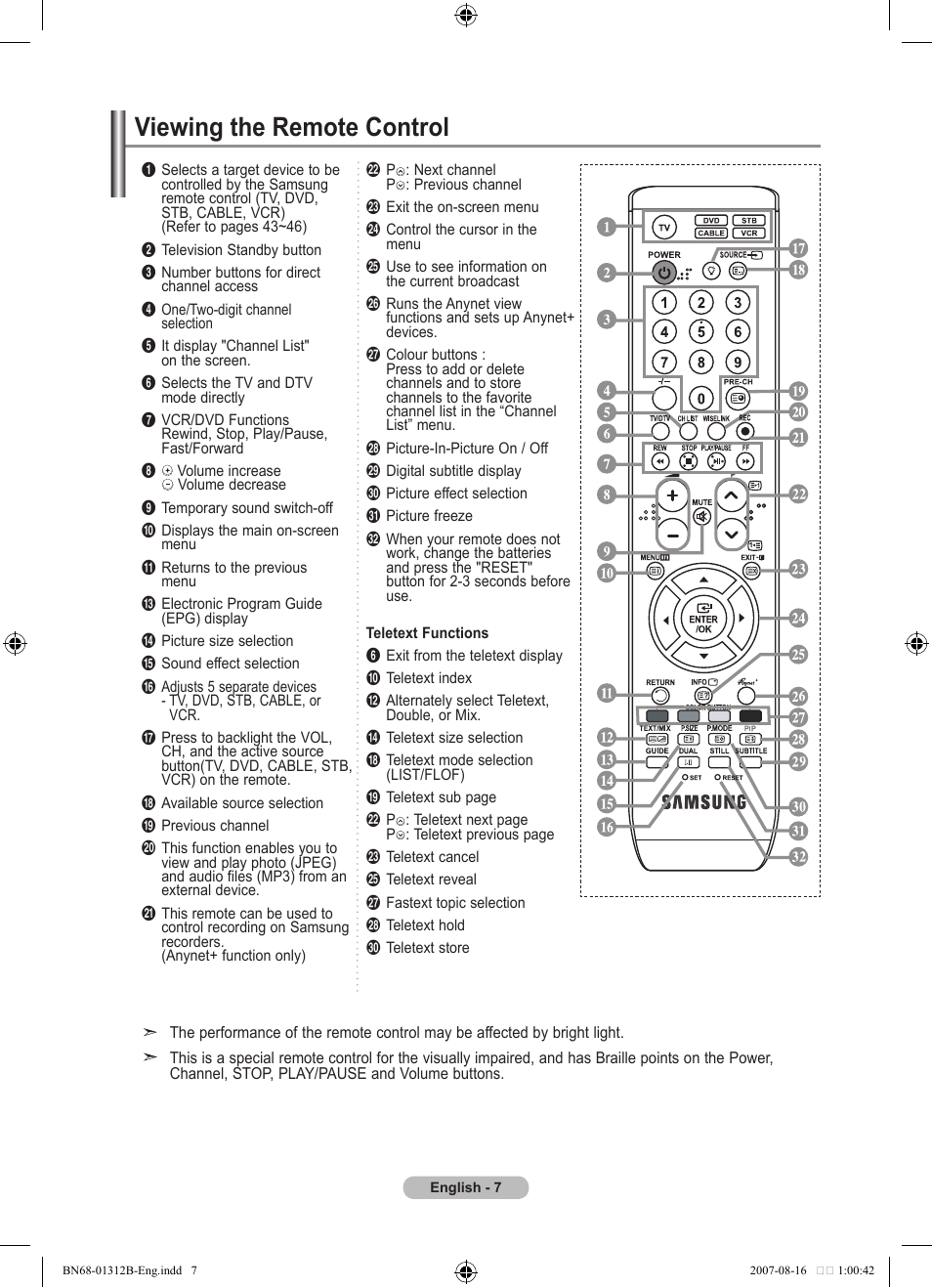Viewing the remote control | Samsung LE40F86BD User Manual | Page 9 / 516