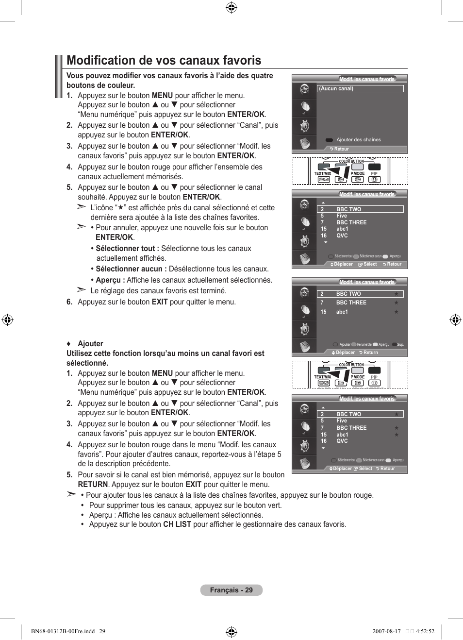 Modification de vos canaux favoris | Samsung LE40F86BD User Manual | Page 95 / 516