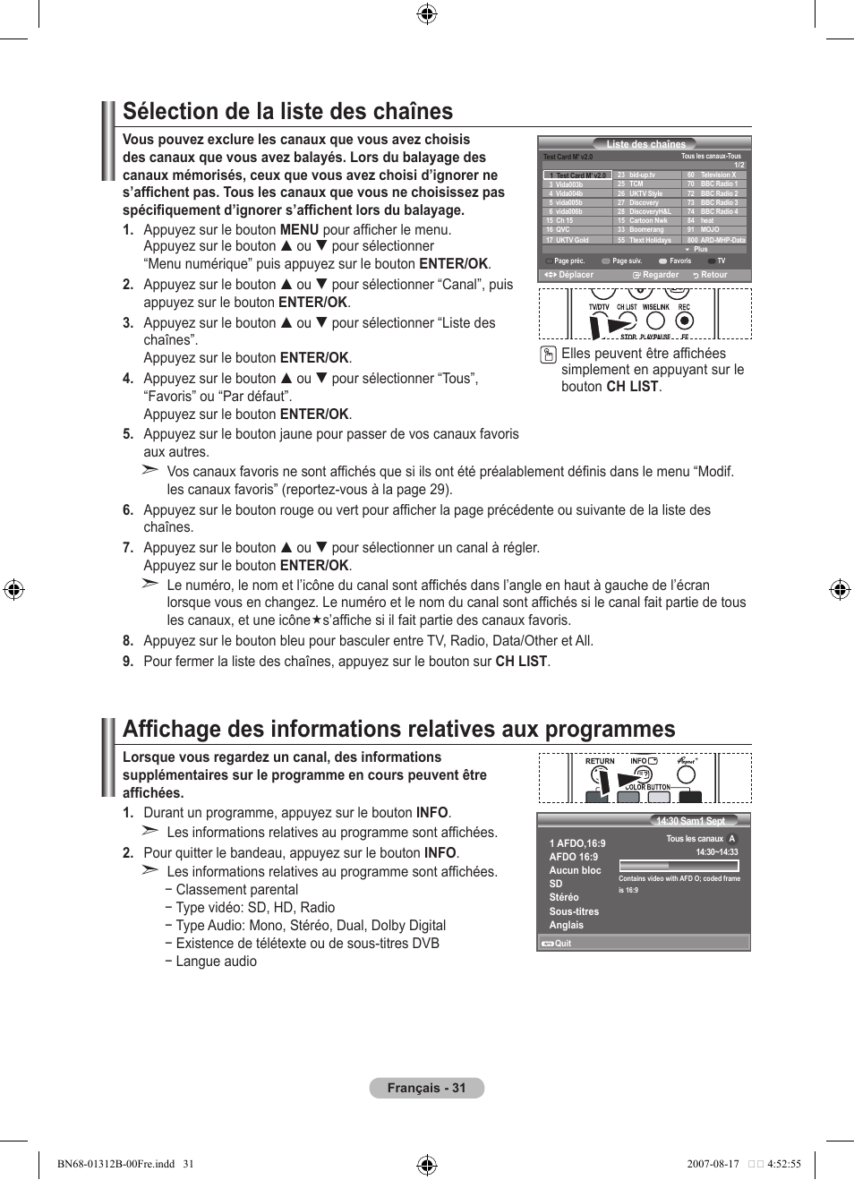 Sélection de la liste des chaînes | Samsung LE40F86BD User Manual | Page 97 / 516