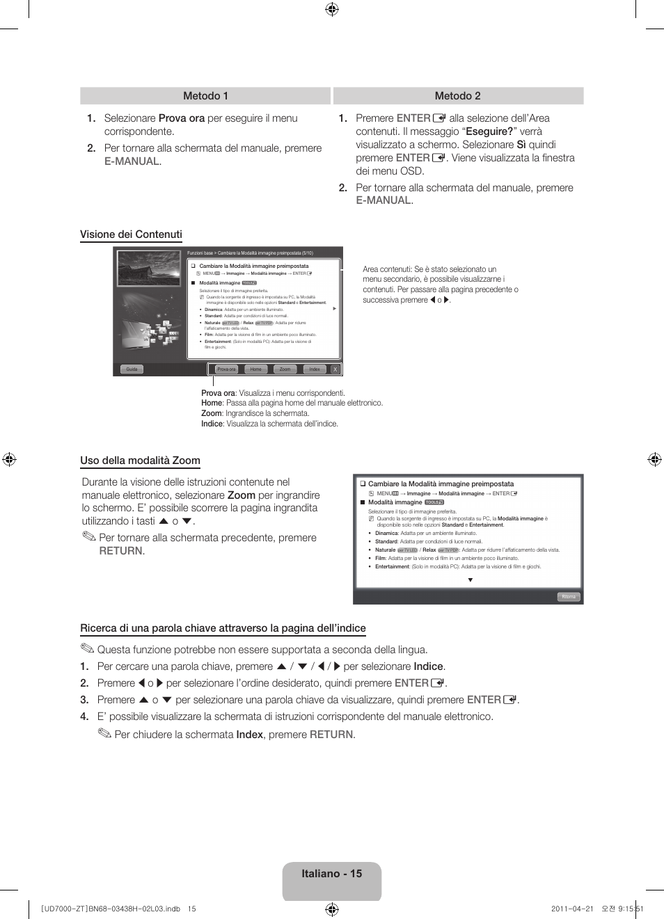 Per chiudere la schermata index, premere return | Samsung UE46D7000LQ User Manual | Page 35 / 64