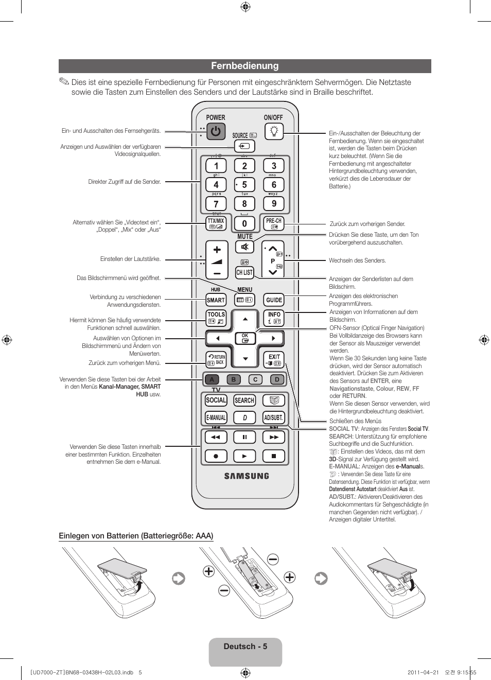 Fernbedienung | Samsung UE46D7000LQ User Manual | Page 47 / 64