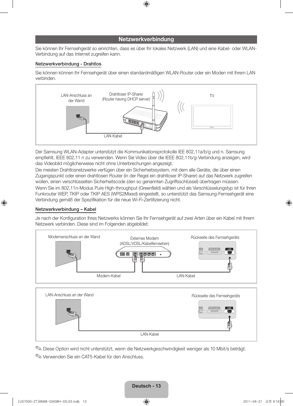 Netzwerkverbindung | Samsung UE46D7000LQ User Manual | Page 55 / 64