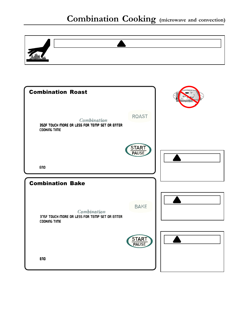 Combination cooking, Caution, Microwave and convection) | Combination roast, Combination bake | Amana ACM1580A User Manual | Page 15 / 24