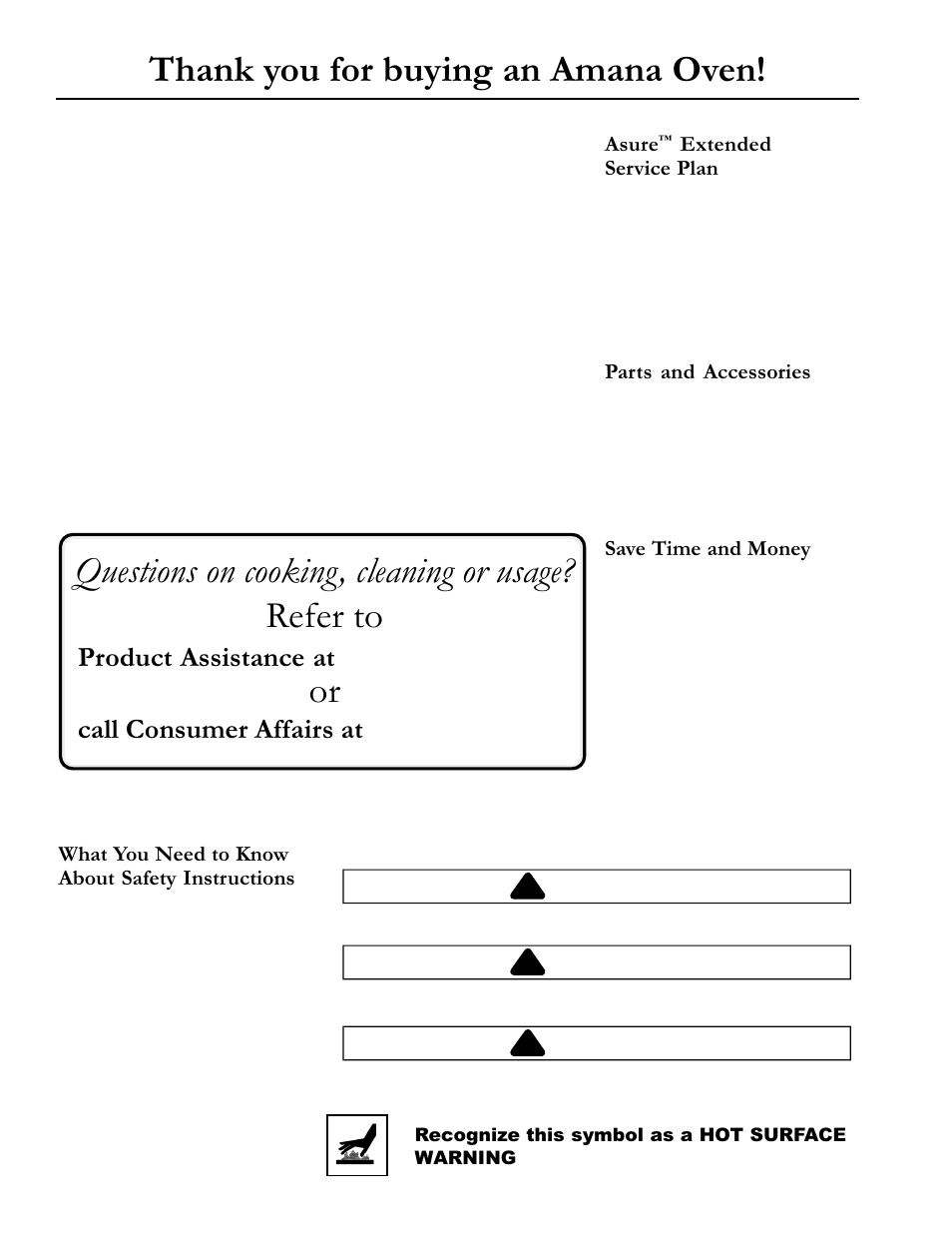 Product assistance at, Call consumer affairs at, Danger | Warning, Caution | Amana ACM1580A User Manual | Page 2 / 24
