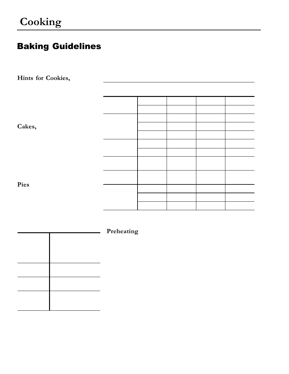 Cooking, Baking guidelines, Hints for cookies | Cakes, Pies, Preheating | Amana ACM1580A User Manual | Page 20 / 24