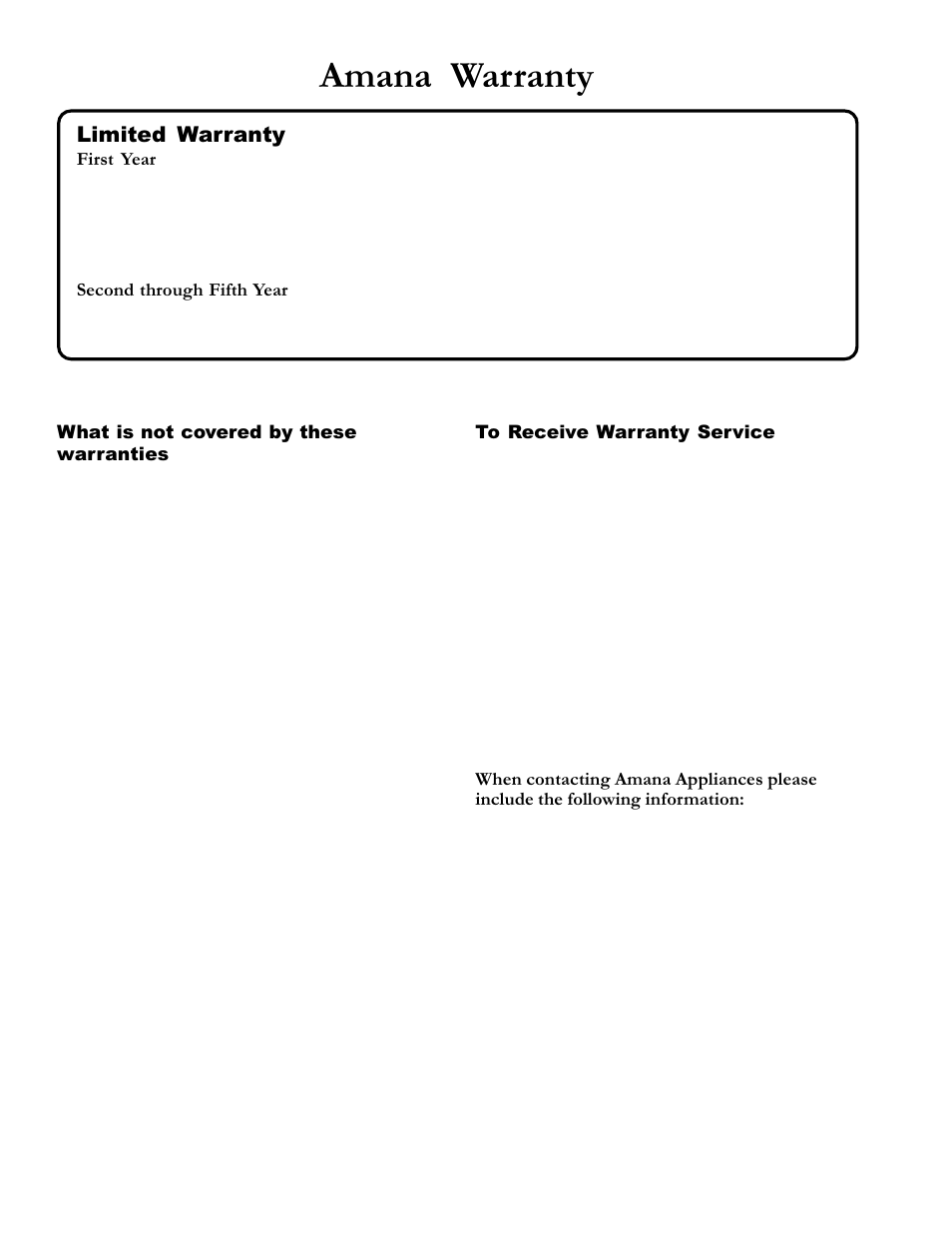 Amana warranty, Limited warranty | Amana ACM1580A User Manual | Page 24 / 24