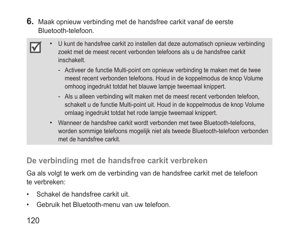 De verbinding met de handsfree carkit verbreken | Samsung BHF1000 User Manual | Page 122 / 135