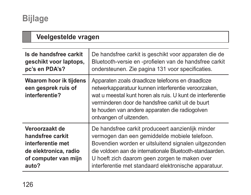 Bijlage, Veelgestelde vragen | Samsung BHF1000 User Manual | Page 128 / 135