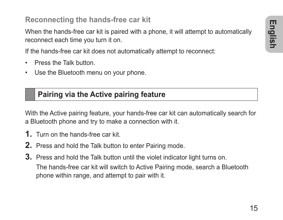 Pairing via the active pairing feature, English | Samsung BHF1000 User Manual | Page 17 / 135