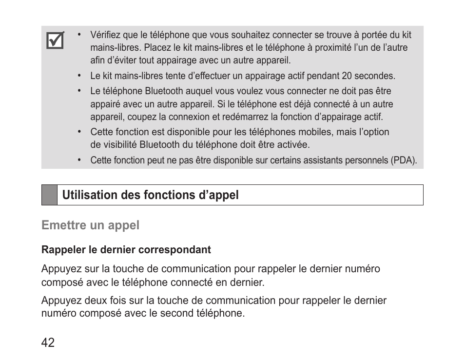 Utilisation des fonctions d’appel | Samsung BHF1000 User Manual | Page 44 / 135