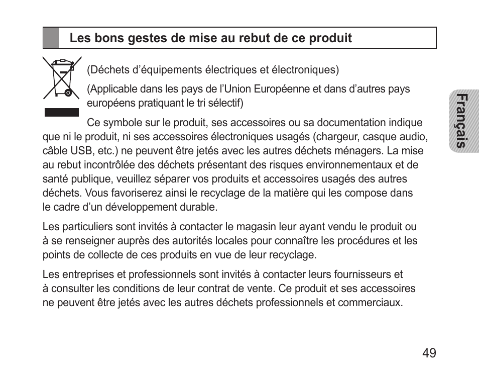 Les bons gestes de mise au rebut de ce produit, Français | Samsung BHF1000 User Manual | Page 51 / 135