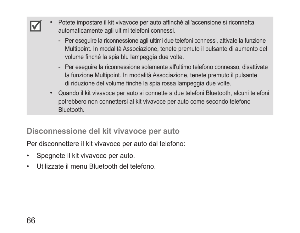 Disconnessione del kit vivavoce per auto | Samsung BHF1000 User Manual | Page 68 / 135