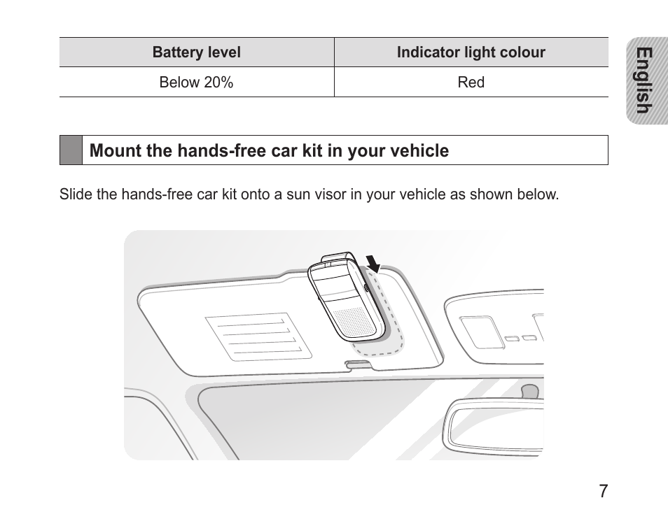 Mount the hands-free car kit in your vehicle, English | Samsung BHF1000 User Manual | Page 9 / 135