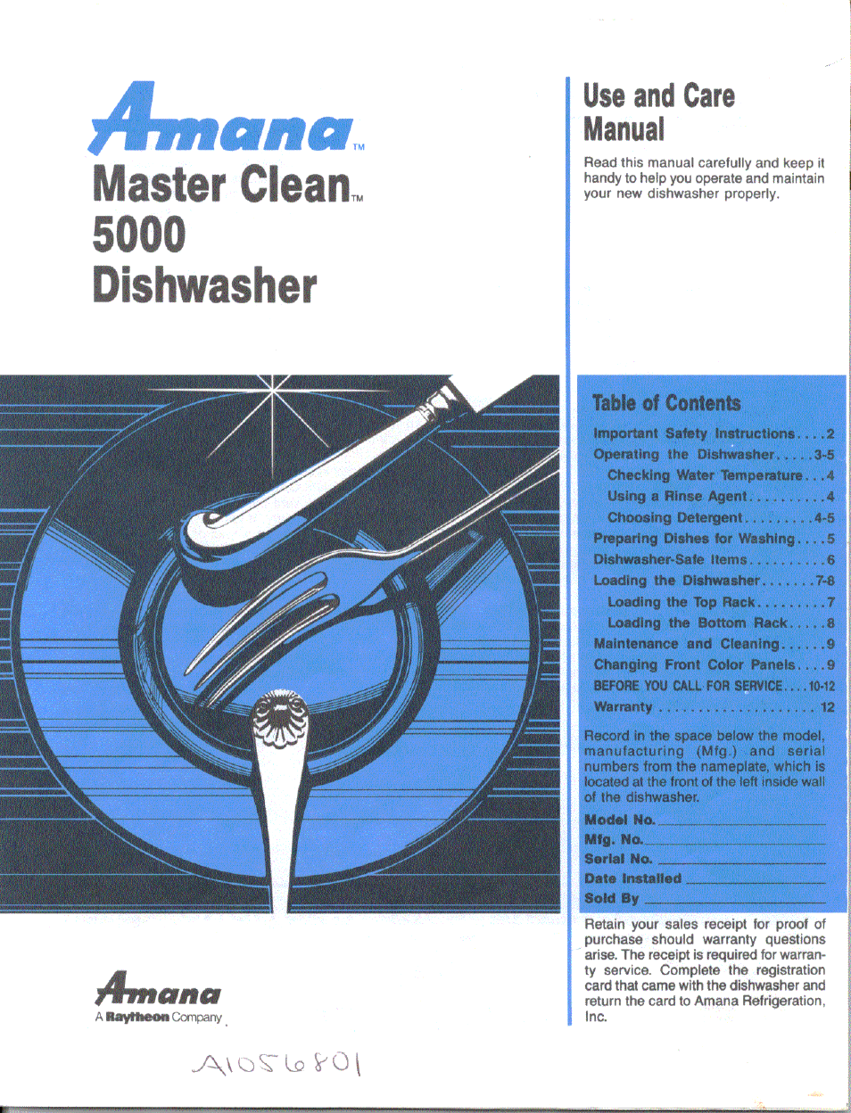 Amana MASTER CLEAN 5000 User Manual | 2 pages