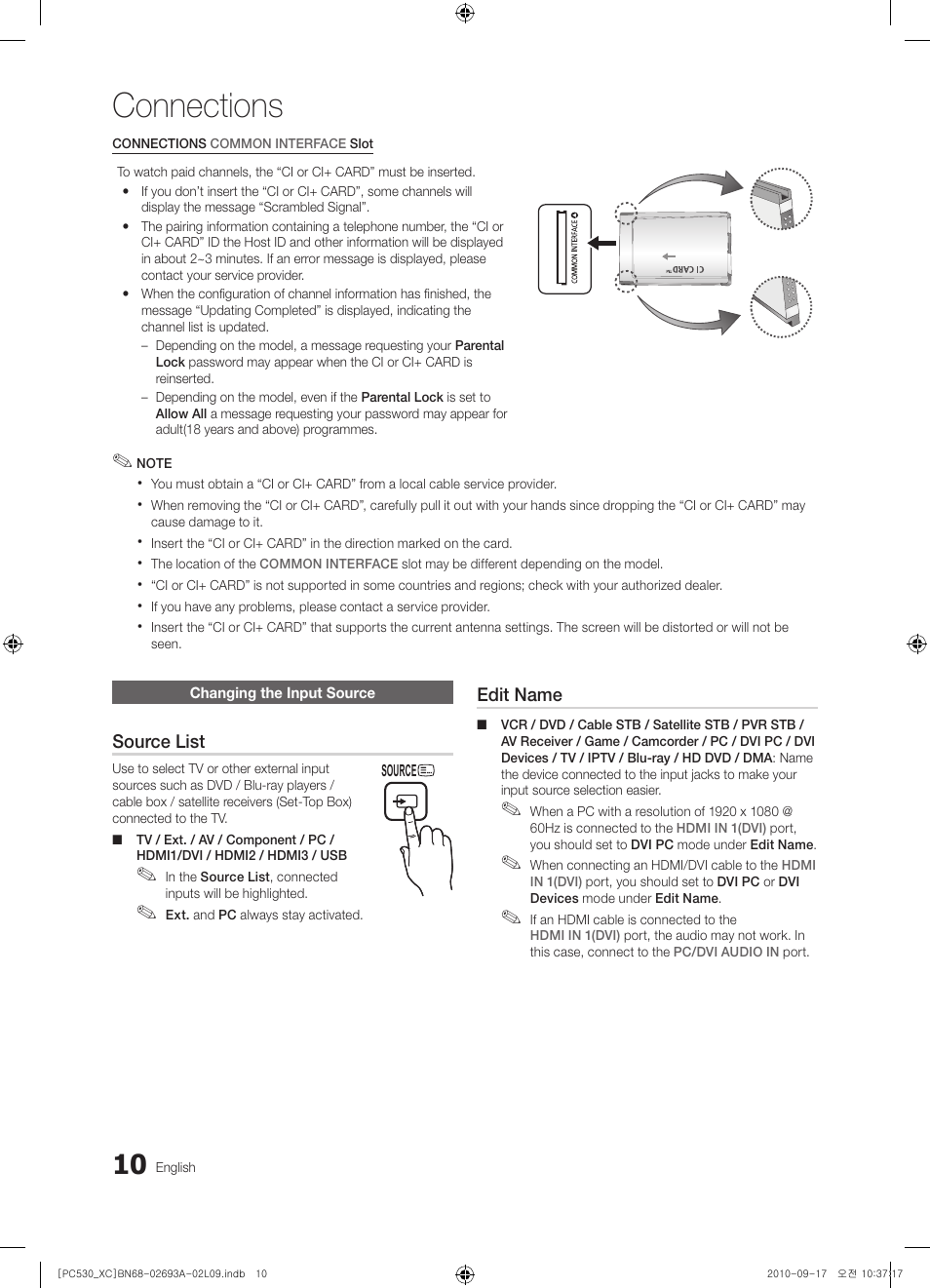 Connections | Samsung PS50C530C1W User Manual | Page 10 / 365