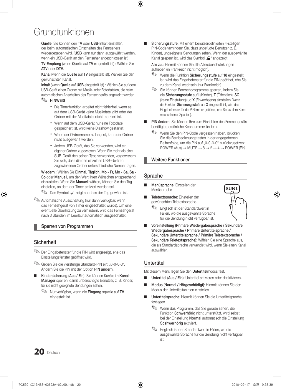 Grundfunktionen | Samsung PS50C530C1W User Manual | Page 100 / 365