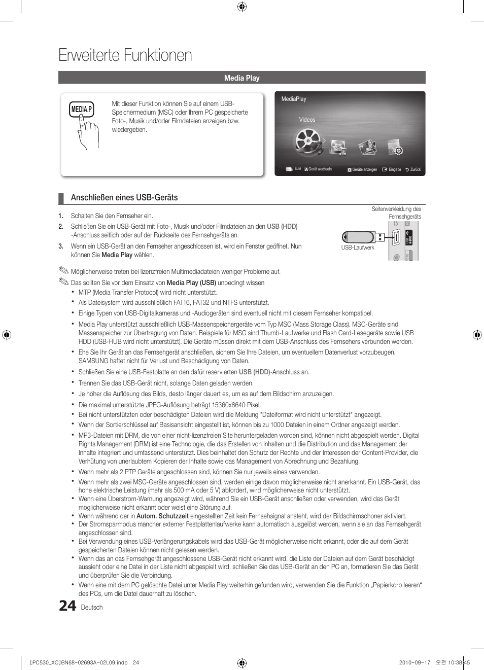 Erweiterte funktionen | Samsung PS50C530C1W User Manual | Page 104 / 365