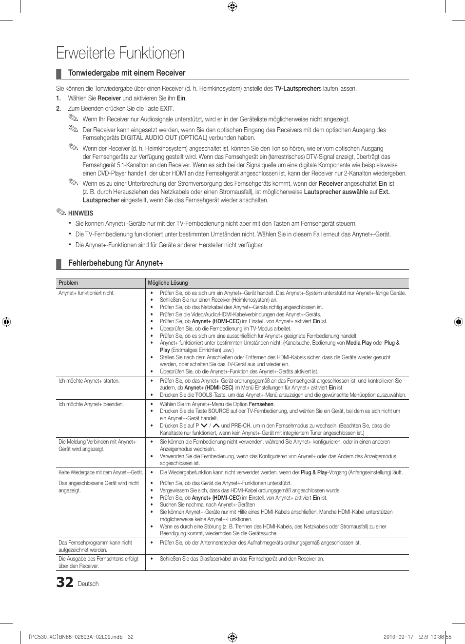 Erweiterte funktionen | Samsung PS50C530C1W User Manual | Page 112 / 365