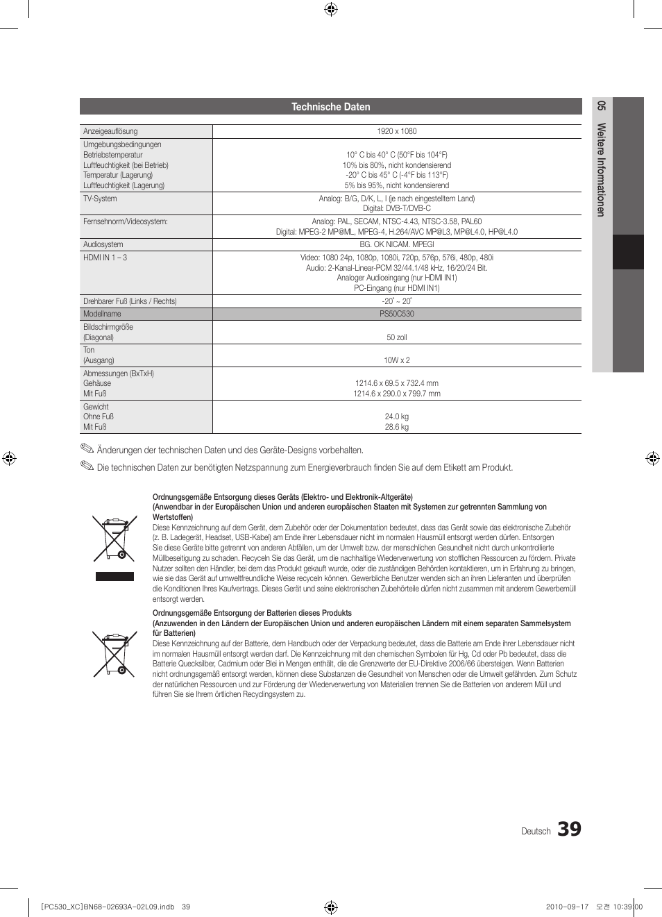 Samsung PS50C530C1W User Manual | Page 119 / 365