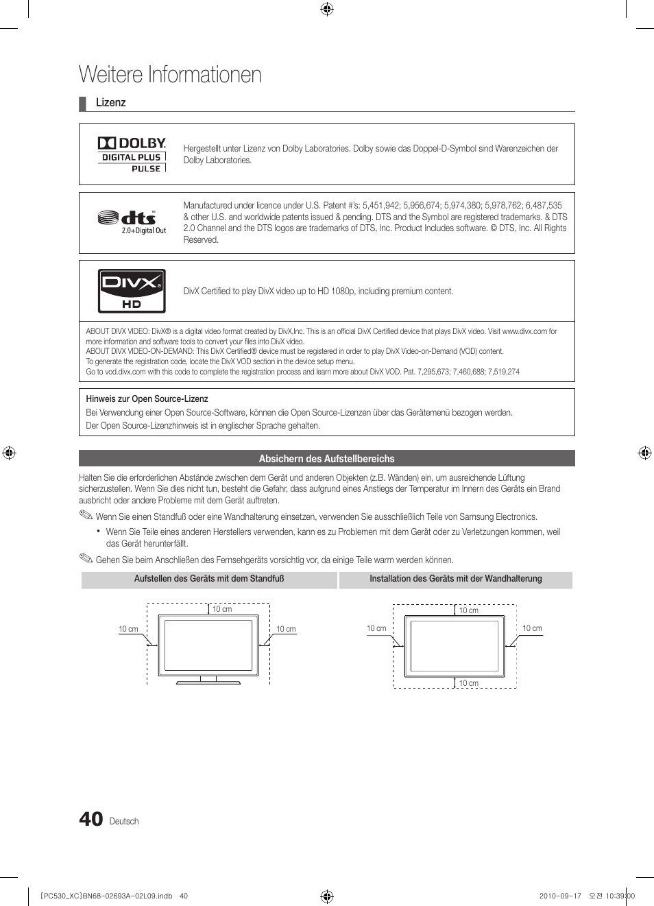 Weitere informationen | Samsung PS50C530C1W User Manual | Page 120 / 365