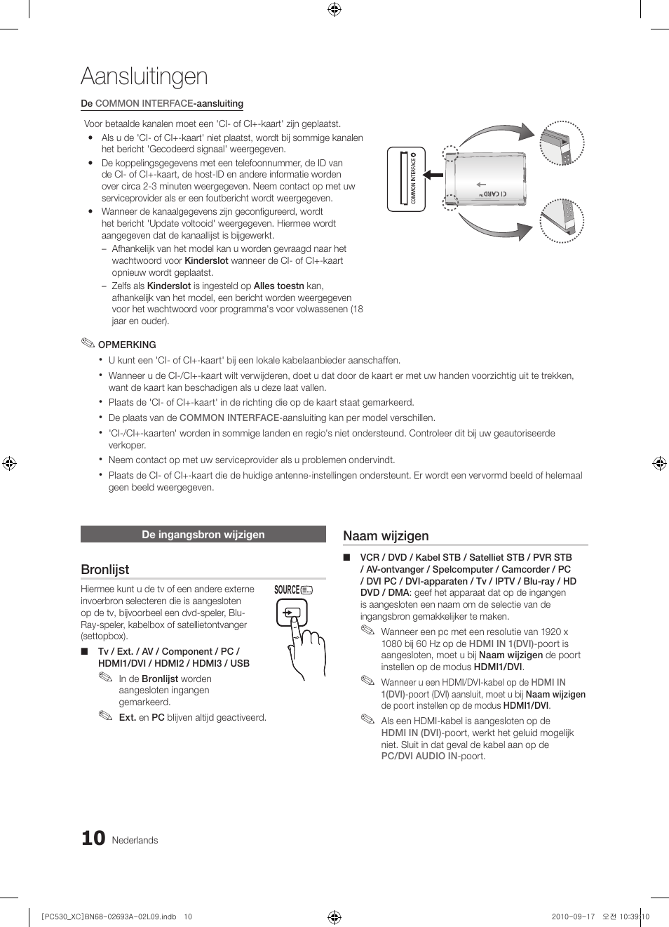 Aansluitingen | Samsung PS50C530C1W User Manual | Page 130 / 365